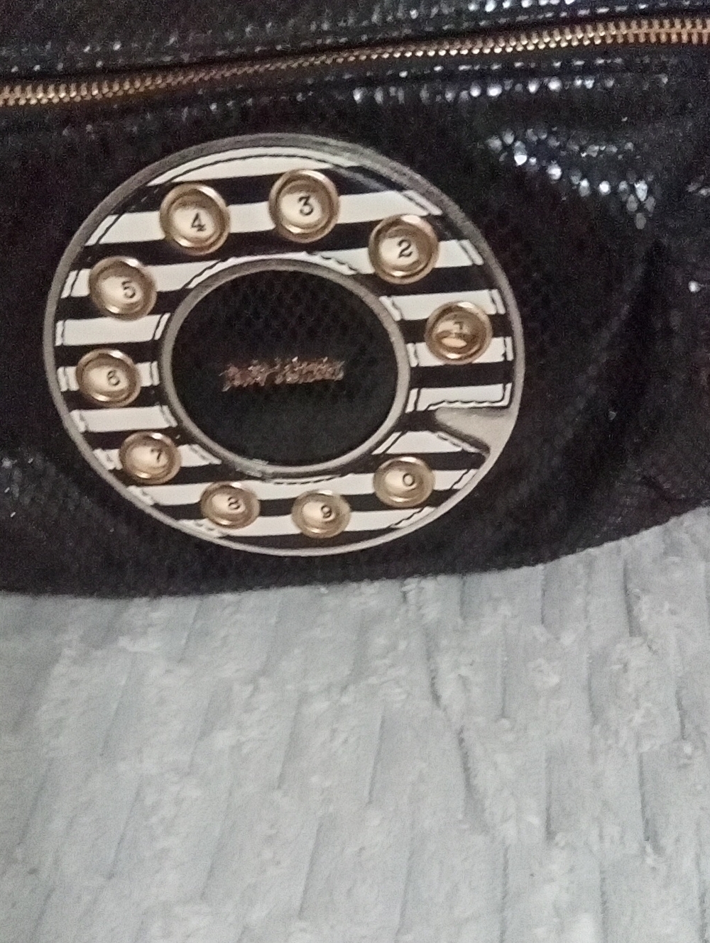 Betsey Johnson Black Patent Shoulder Bag with Gold Accent Hardware - Picture 3 of 4